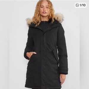 Aritzia TNA Avoriaz Black Waterproof Down Faux Fur Hood 2 Way Zip Parka Coat, L